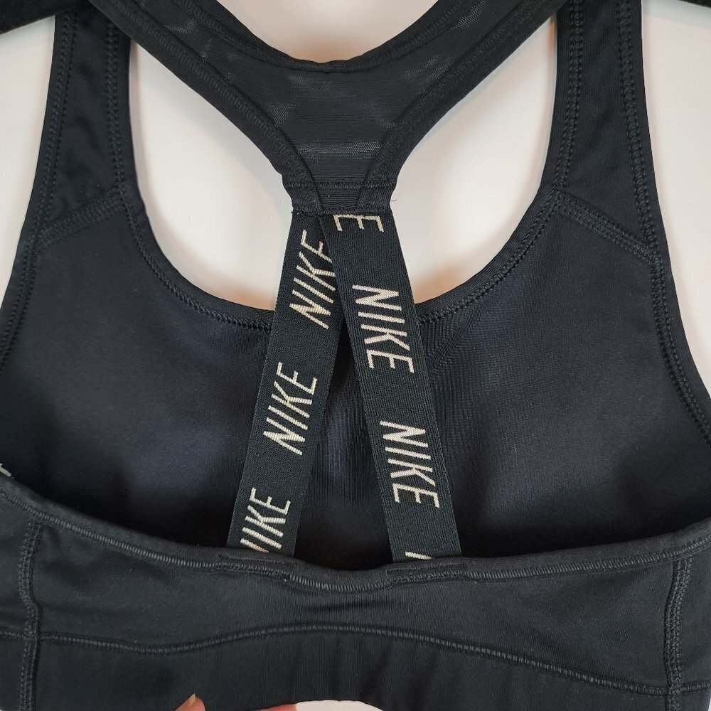 Nike Racerback Crisscross Strappy Sports Bra Black White LOGO Front sz XS - Picture 6 of 11